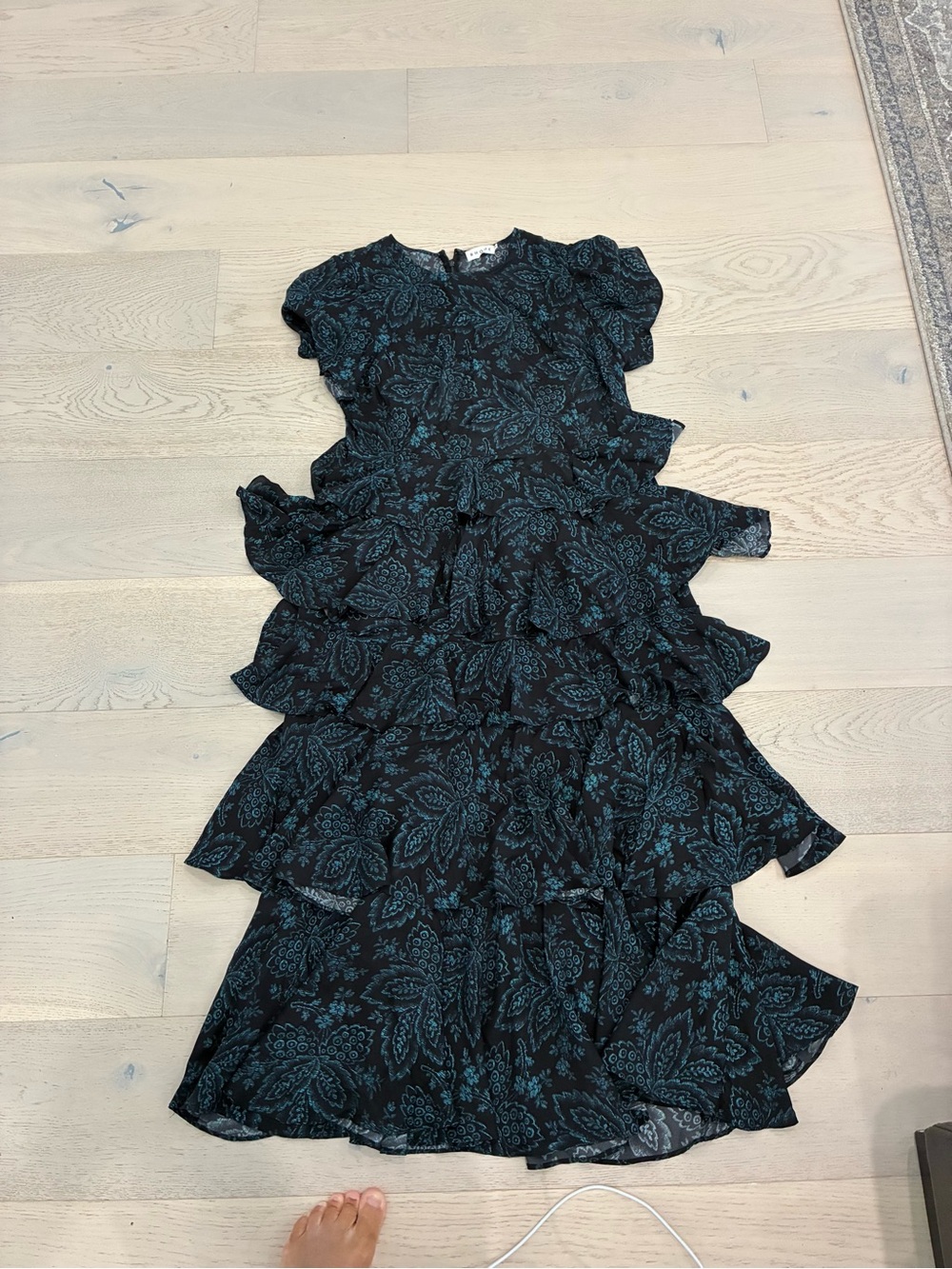 RHODE Black Teal Paisley Ruffle Dress